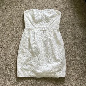 Strapless white eyelet sheath dress